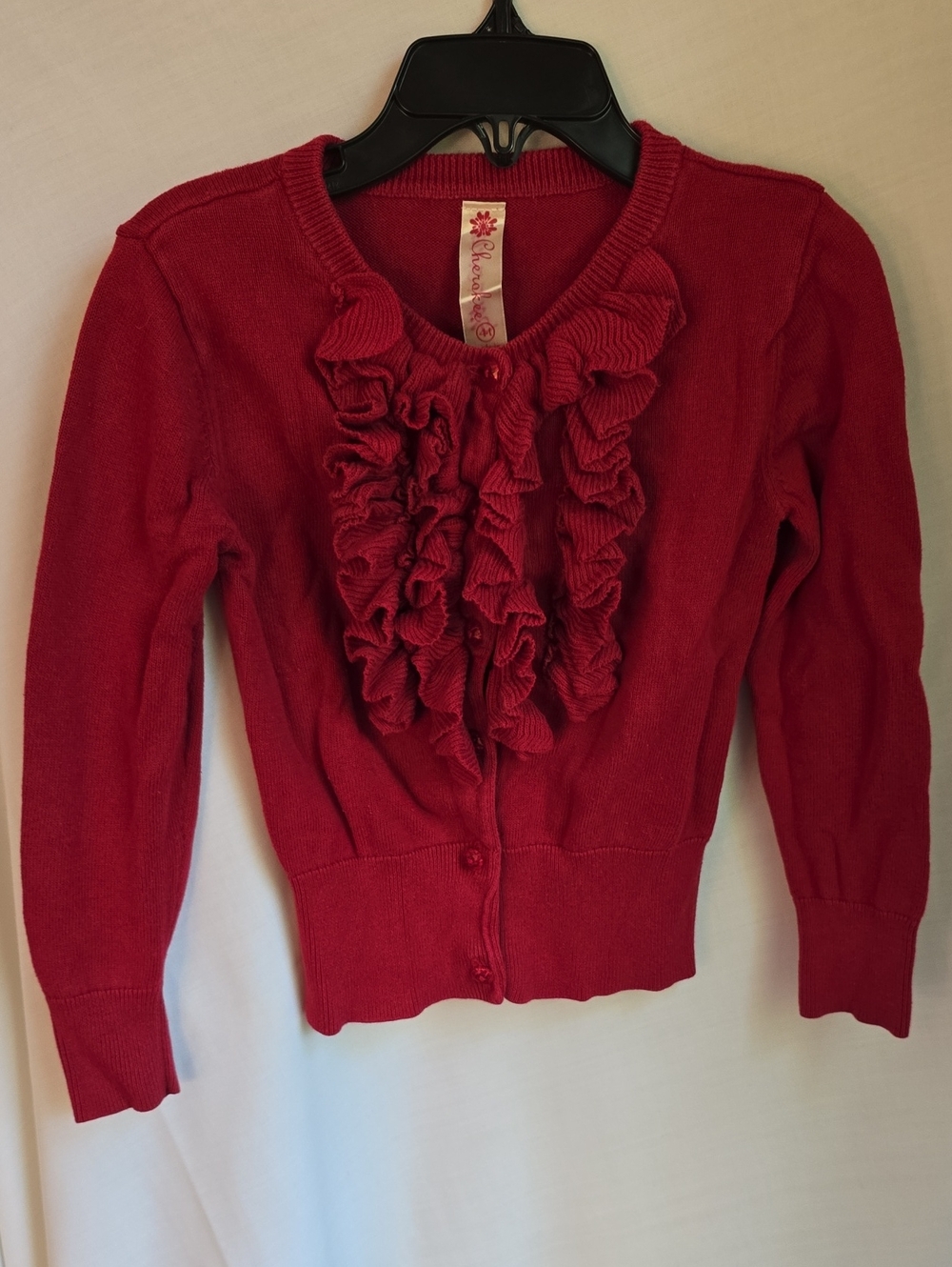Cherokee Red Ruffle-Front Cardigan Sweater